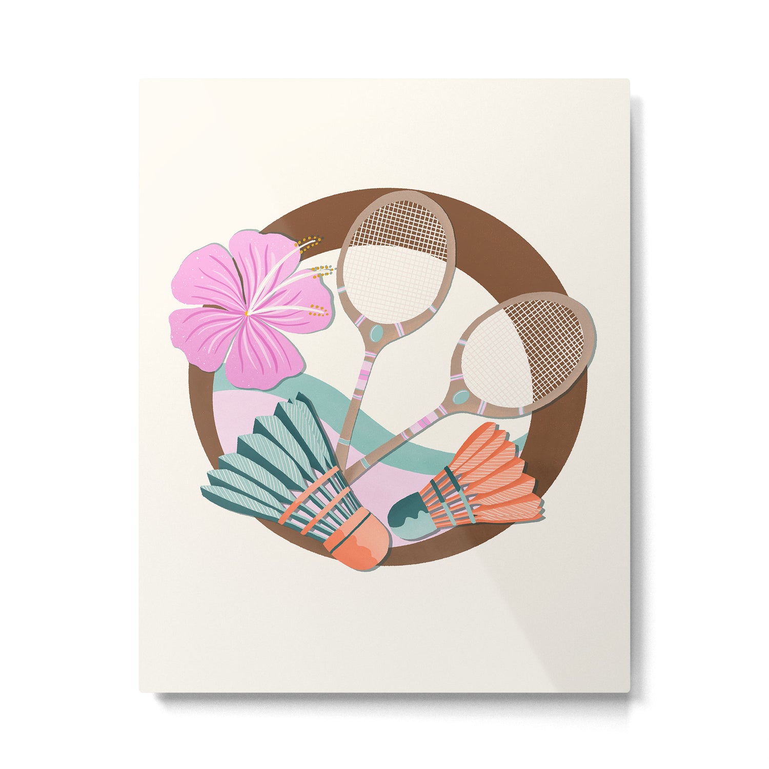 Tropical Badminton badge - pink, orange and teal Metal Print Gallery Image 6
