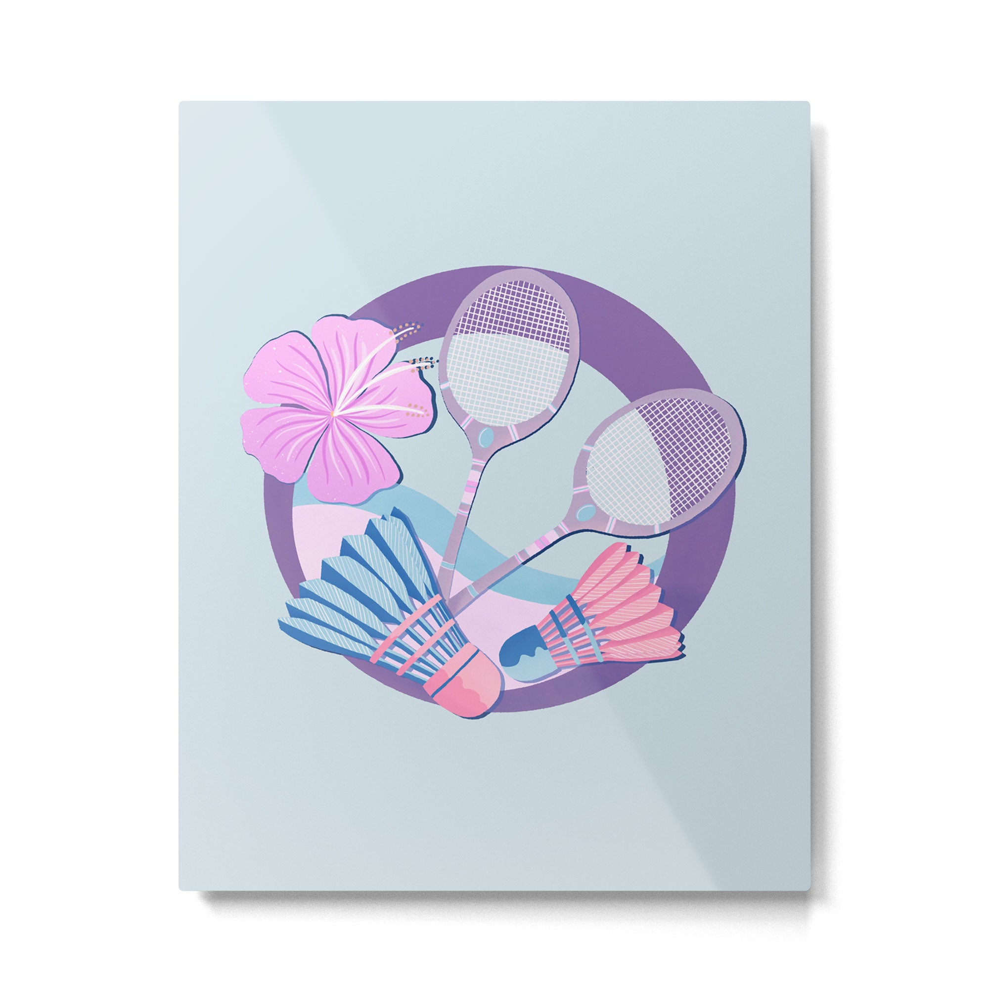 Tropical badminton badge - pastel purple and pink Metal Print Gallery Image 6