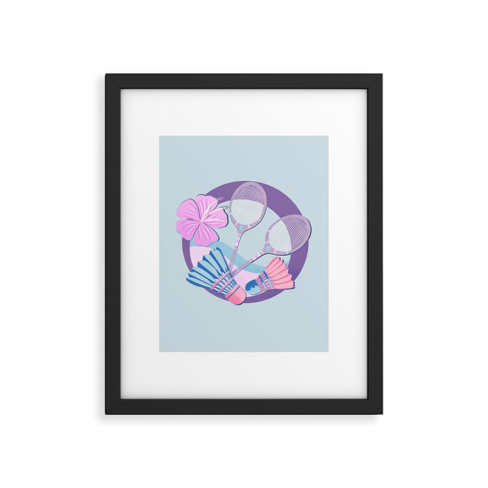Tropical badminton badge - pastel purple and pink Framed Art Print Gallery Image 1