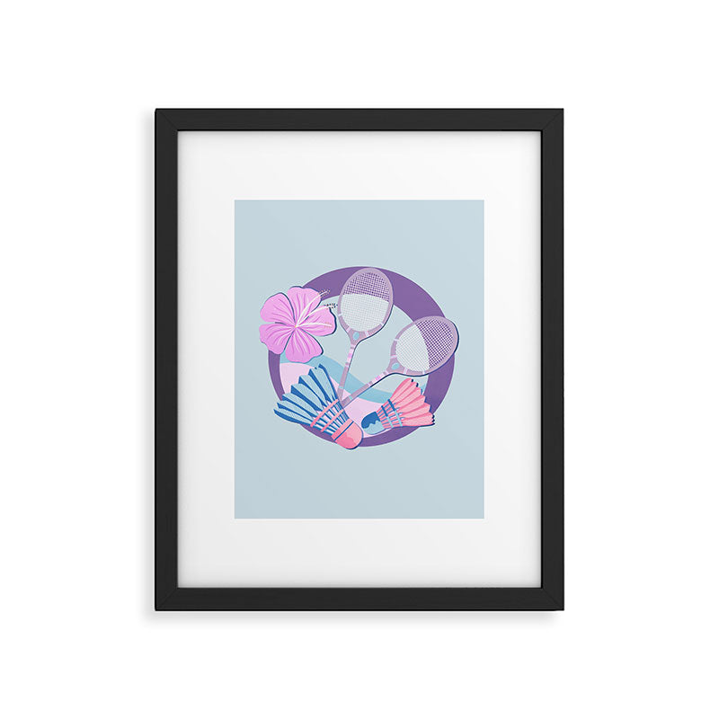 Tropical badminton badge - pastel purple and pink Framed Art Print Gallery Image 6
