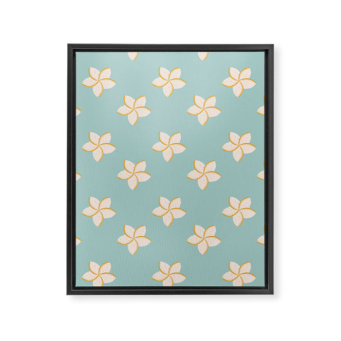 White and turquoise plumeria flowers pattern Framed Canvas Print Gallery Image 1