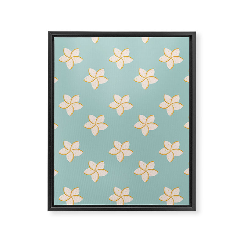 White and turquoise plumeria flowers pattern Framed Canvas Print Gallery Image 8