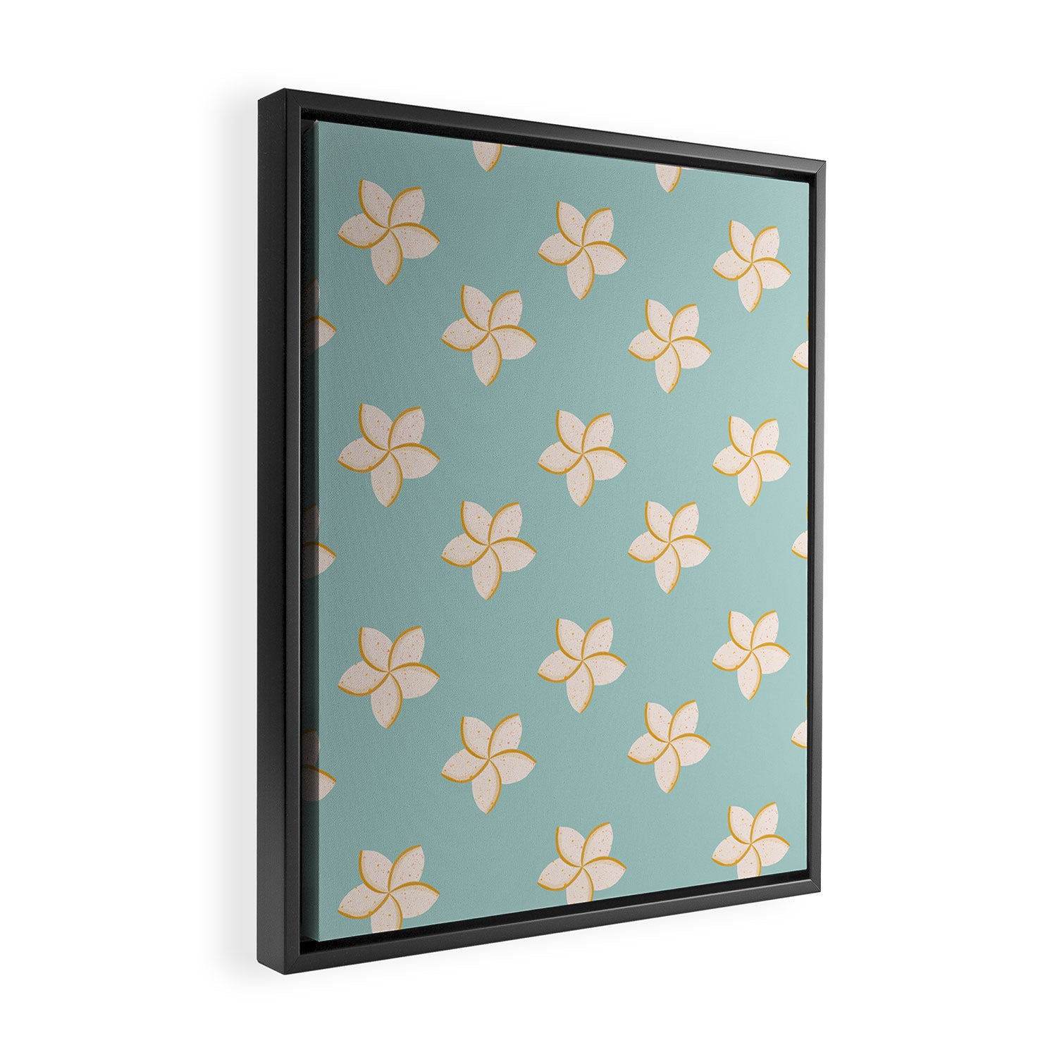 White and turquoise plumeria flowers pattern Framed Canvas Print Gallery Image 2