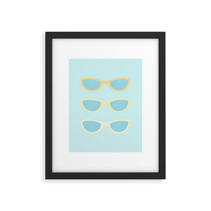 Yellow and blue retro sunglasses Framed Art Print Gallery Image 1