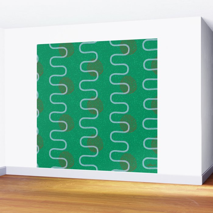 Abstract Fields in Forest Green & Brown Wall Mural Gallery Image 2