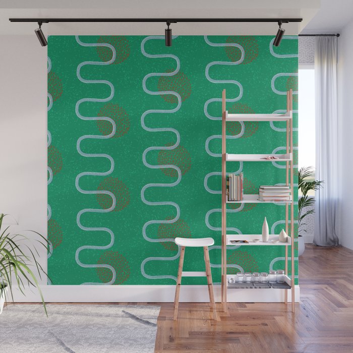 Abstract Fields in Forest Green & Brown Wall Mural Gallery Image 1