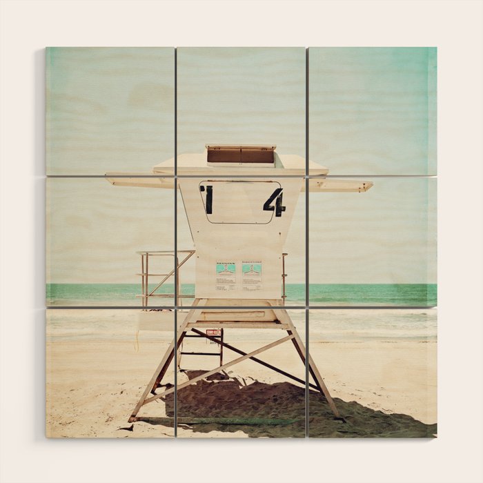 Lifeguard Stand, Beach Photography, San Diego California, Blue Aqua Seashore Ocean Summer Art Wood Wall Art Gallery Image 1