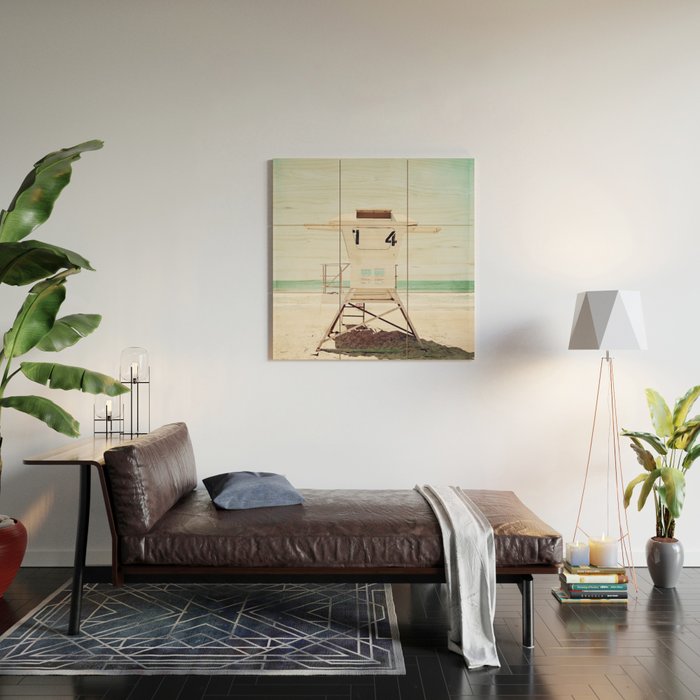 Lifeguard Stand, Beach Photography, San Diego California, Blue Aqua Seashore Ocean Summer Art Wood Wall Art Gallery Image 2