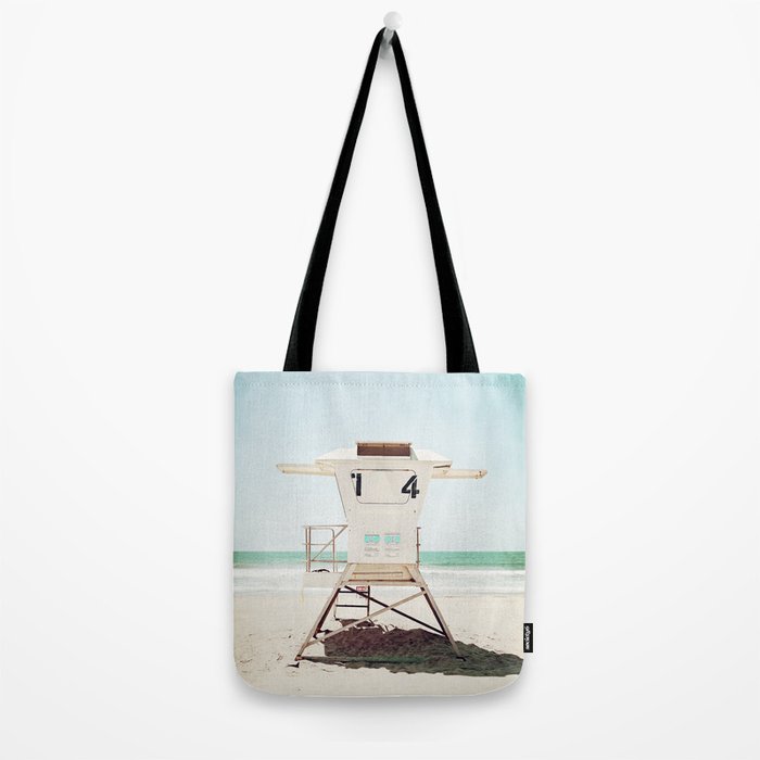 Lifeguard Stand, Beach Photography, San Diego California, Blue Aqua Seashore Ocean Summer Art Tote Bag Gallery Image 2