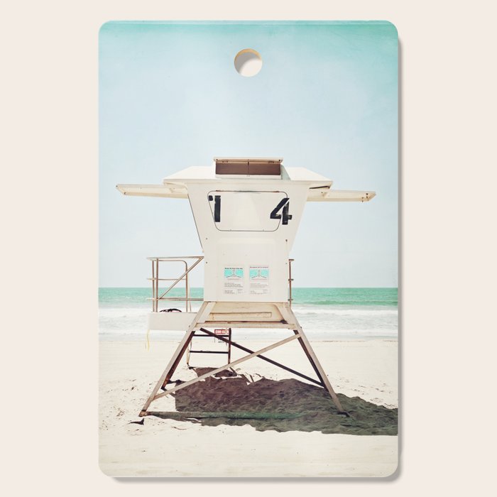 Lifeguard Stand, Beach Photography, San Diego California, Blue Aqua Seashore Ocean Summer Art Cutting Board Gallery Image 1