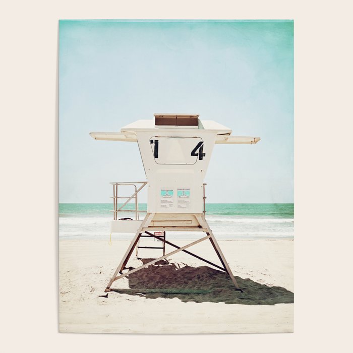 Lifeguard Stand, Beach Photography, San Diego California, Blue Aqua Seashore Ocean Summer Art Poster