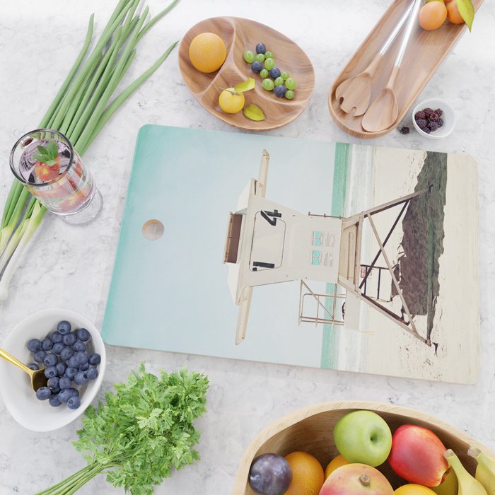 Lifeguard Stand, Beach Photography, San Diego California, Blue Aqua Seashore Ocean Summer Art Cutting Board Gallery Image 2