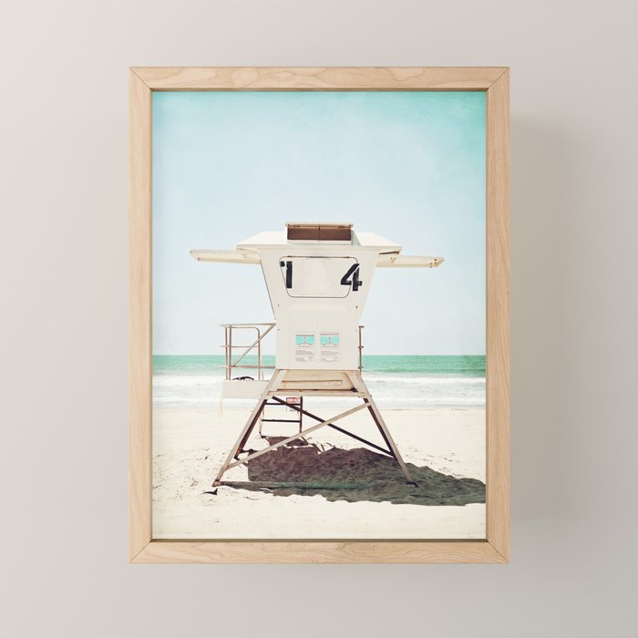 Lifeguard Stand, Beach Photography, San Diego California, Blue Aqua Seashore Ocean Summer Art Mini Art Print Gallery Image 1