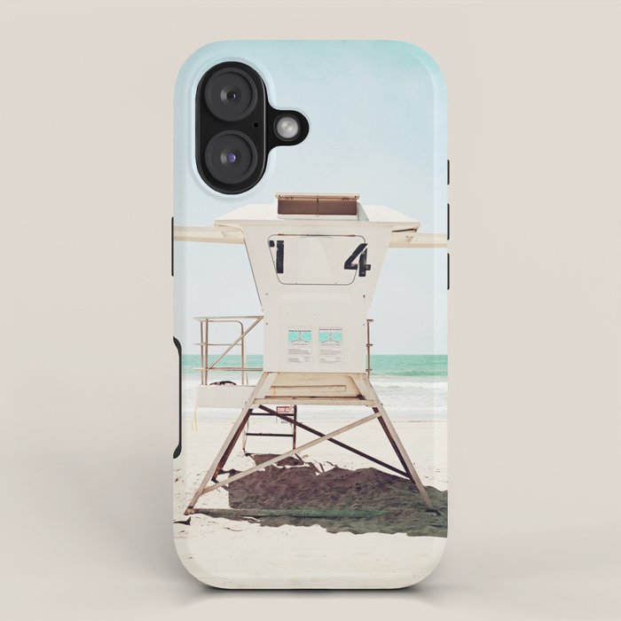 Lifeguard Stand, Beach Photography, San Diego California, Blue Aqua Seashore Ocean Summer Art iPhone Case Gallery Image 1