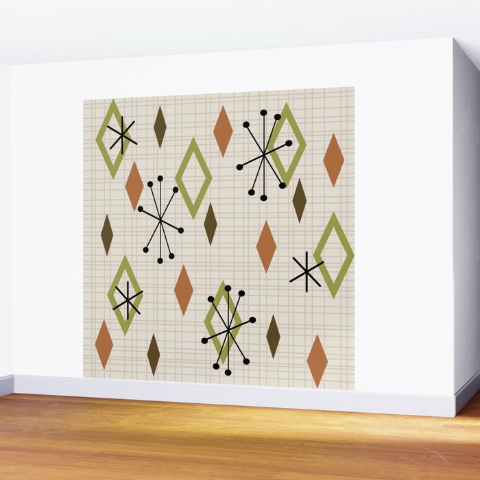 Mid Century Modern Diamonds nature Earth Tones Wall Mural Gallery Image 2