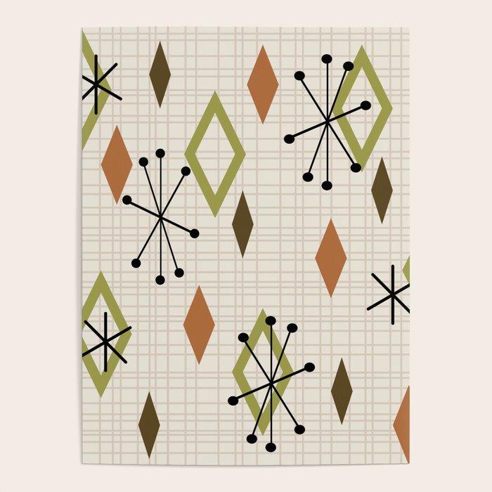 Mid Century Modern Diamonds nature Earth Tones Poster Gallery Image 1