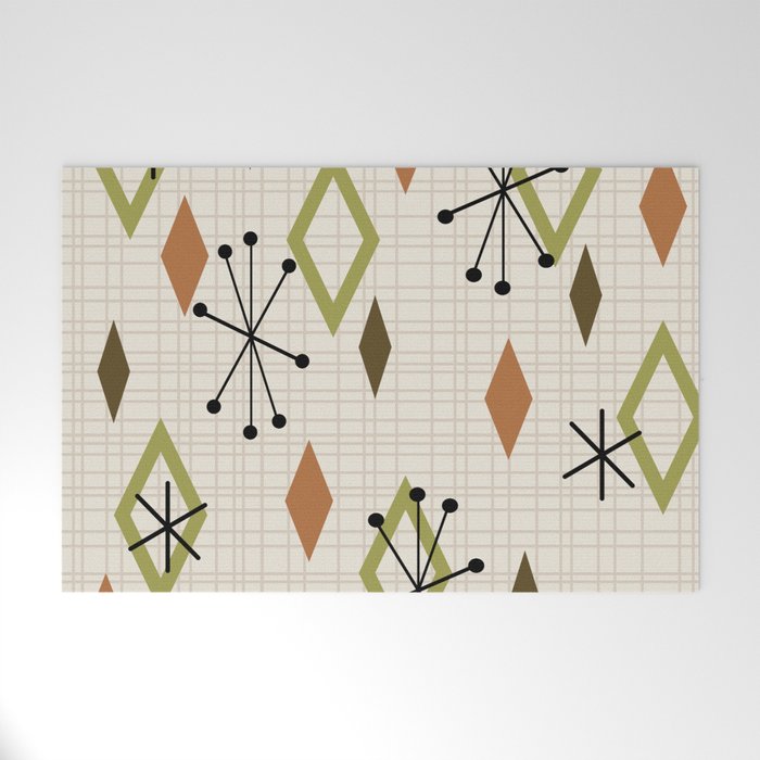 Mid Century Modern Diamonds nature Earth Tones Welcome Mat Gallery Image 1