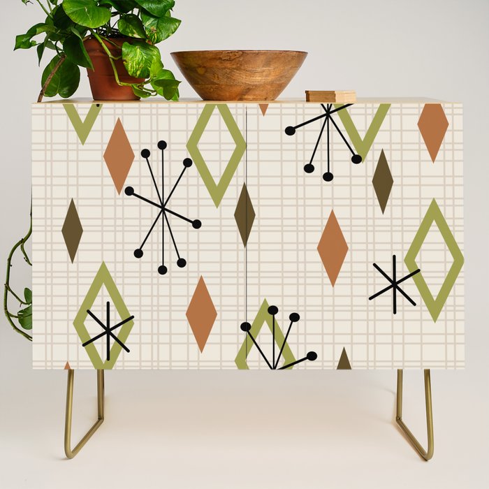 Mid Century Modern Diamonds nature Earth Tones Credenza Gallery Image 1