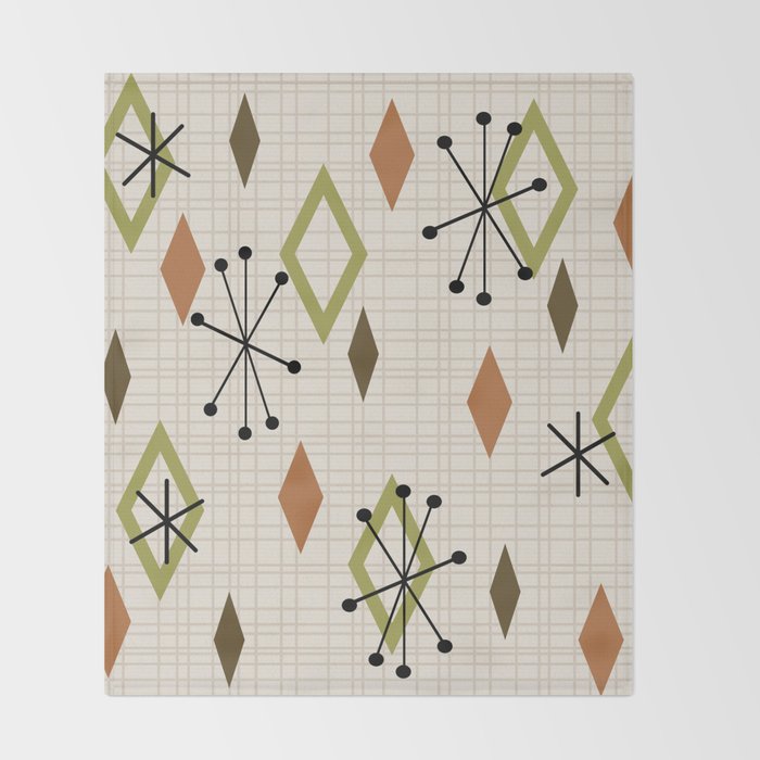 Mid Century Modern Diamonds nature Earth Tones Throw Blanket Gallery Image 2