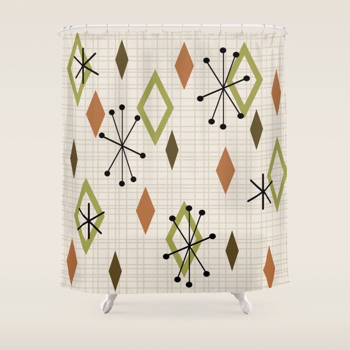 Mid Century Modern Diamonds nature Earth Tones Shower Curtain Gallery Image 1