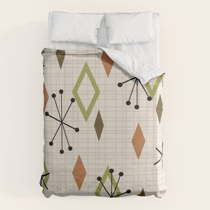 Mid Century Modern Diamonds nature Earth Tones Duvet Cover Gallery Image 1