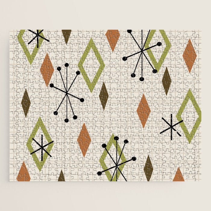 Mid Century Modern Diamonds nature Earth Tones Jigsaw Puzzle Gallery Image 1