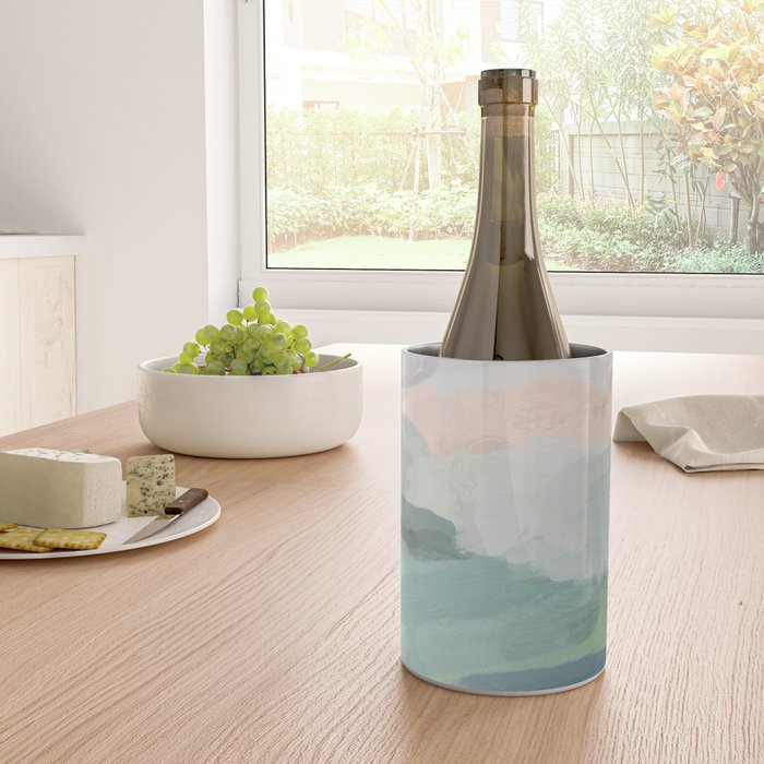 Farmland Sunset II - Seafoam Green Mint Black Blush Pink Abstract Nature Land Art Painting Wine Chiller Gallery Image 4