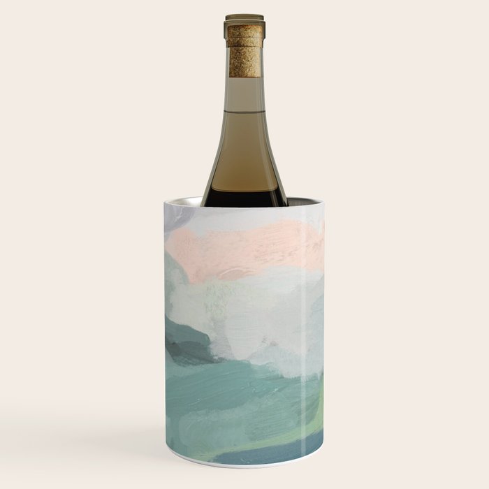 Farmland Sunset II - Seafoam Green Mint Black Blush Pink Abstract Nature Land Art Painting Wine Chiller Gallery Image 1