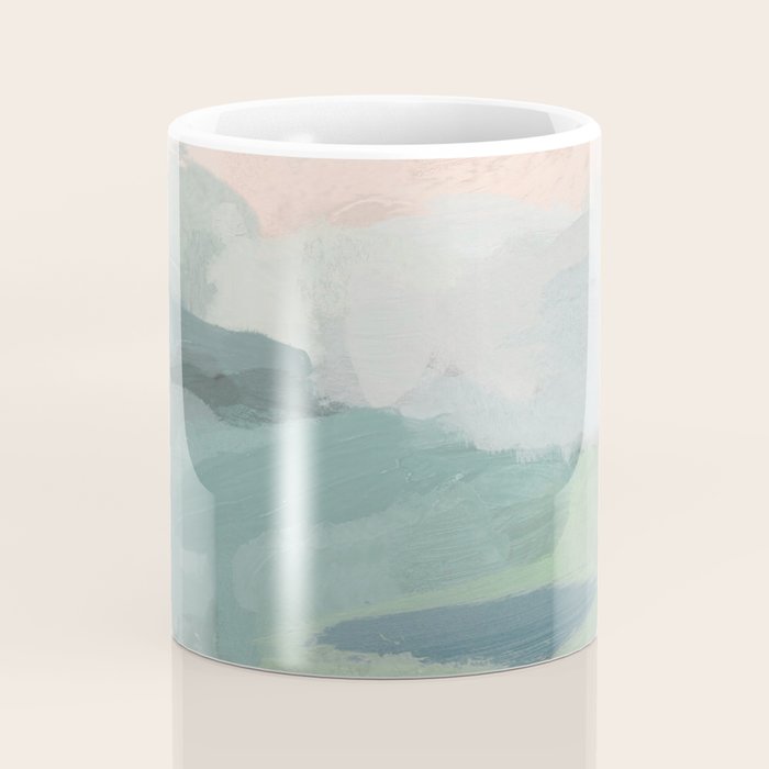 Farmland Sunset II - Seafoam Green Mint Black Blush Pink Abstract Nature Land Art Painting Coffee Mug Gallery Image 4