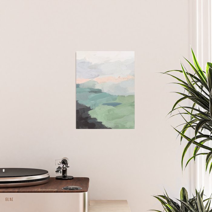 Farmland Sunset II - Seafoam Green Mint Black Blush Pink Abstract Nature Land Art Painting Poster Gallery Image 2