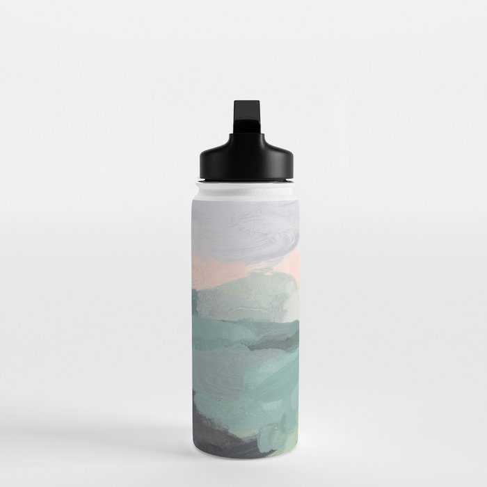 Farmland Sunset II - Seafoam Green Mint Black Blush Pink Abstract Nature Land Art Painting Water Bottle Gallery Image 3