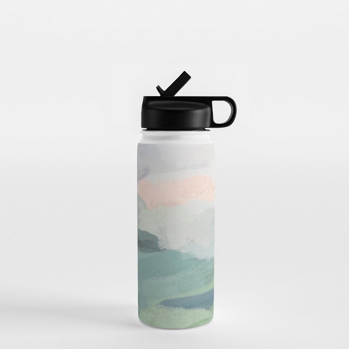 Farmland Sunset II - Seafoam Green Mint Black Blush Pink Abstract Nature Land Art Painting Water Bottle Gallery Image 1