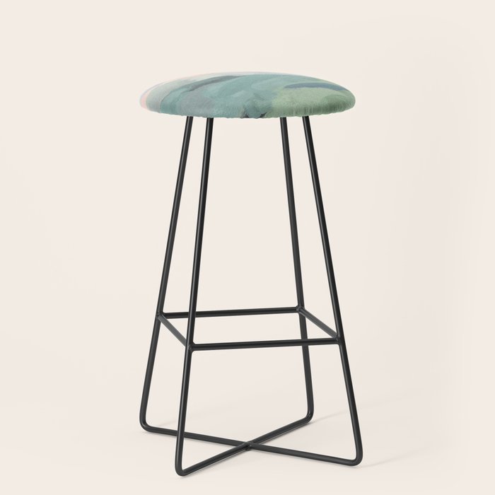 Farmland Sunset II - Seafoam Green Mint Black Blush Pink Abstract Nature Land Art Painting Stool Gallery Image 1