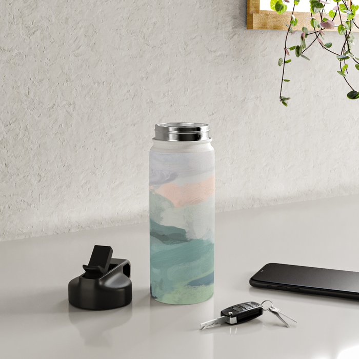 Farmland Sunset II - Seafoam Green Mint Black Blush Pink Abstract Nature Land Art Painting Water Bottle Gallery Image 5
