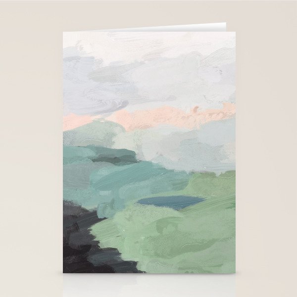 Farmland Sunset II - Seafoam Green Mint Black Blush Pink Abstract Nature Land Art Painting Stationery Card Gallery Image 2