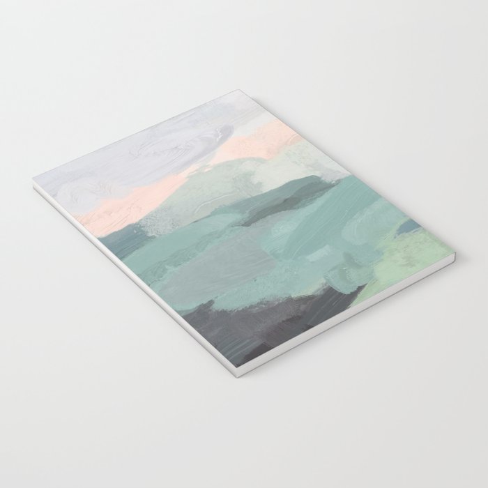 Farmland Sunset II - Seafoam Green Mint Black Blush Pink Abstract Nature Land Art Painting Notebook Gallery Image 3