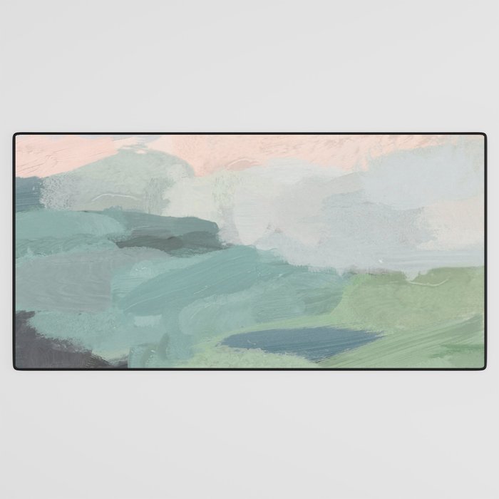 Farmland Sunset II - Seafoam Green Mint Black Blush Pink Abstract Nature Land Art Painting Desk Mat Gallery Image 3