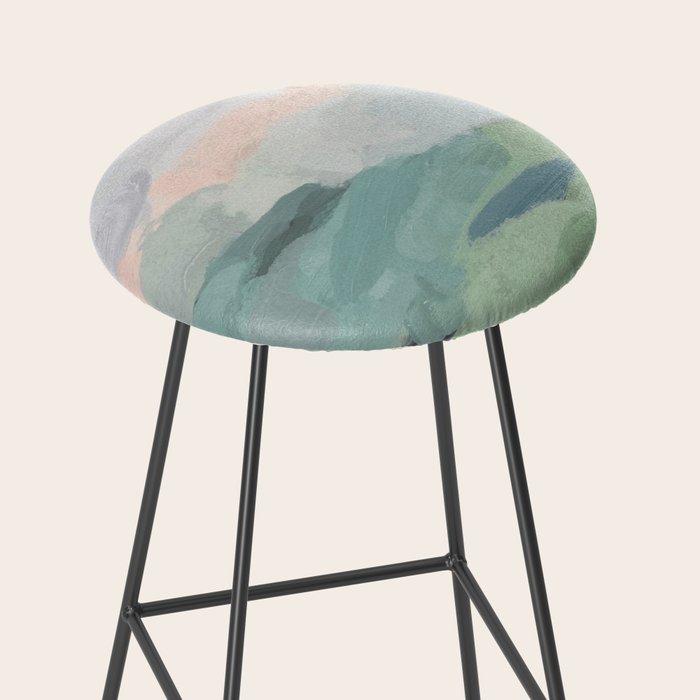 Farmland Sunset II - Seafoam Green Mint Black Blush Pink Abstract Nature Land Art Painting Stool Gallery Image 2