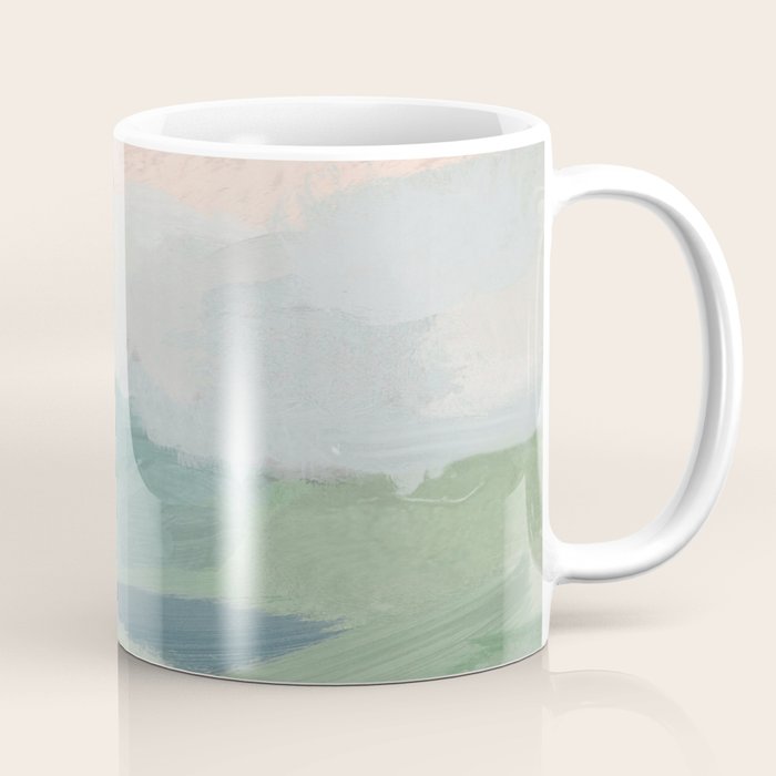 Farmland Sunset II - Seafoam Green Mint Black Blush Pink Abstract Nature Land Art Painting Coffee Mug Gallery Image 1