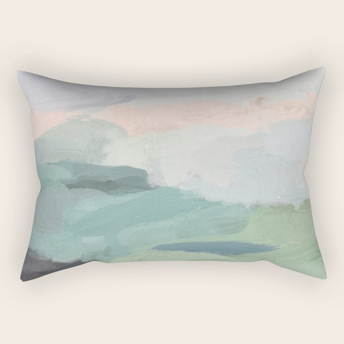Farmland Sunset II - Seafoam Green Mint Black Blush Pink Abstract Nature Land Art Painting Rectangular Pillow Gallery Image 2