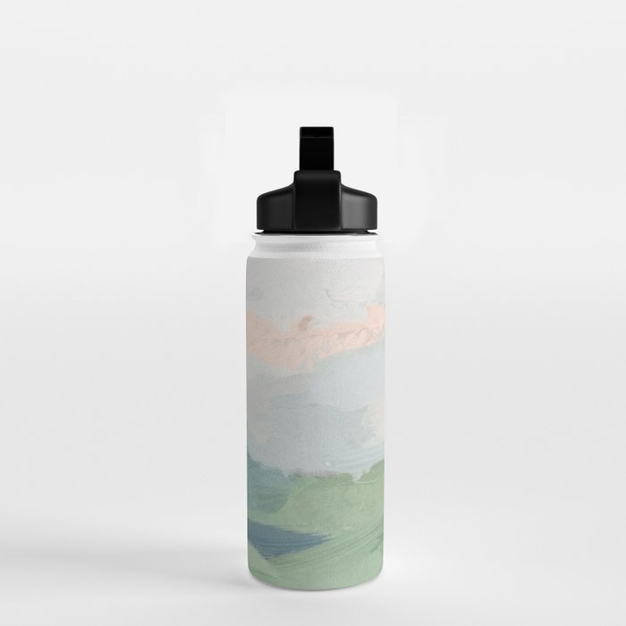 Farmland Sunset II - Seafoam Green Mint Black Blush Pink Abstract Nature Land Art Painting Water Bottle Gallery Image 2