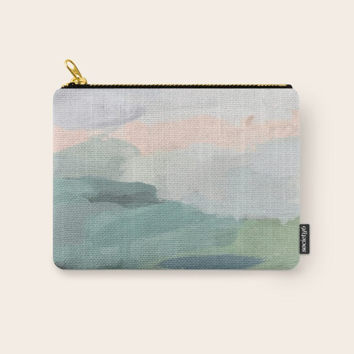 Farmland Sunset II - Seafoam Green Mint Black Blush Pink Abstract Nature Land Art Painting Carry All Pouch Gallery Image 1