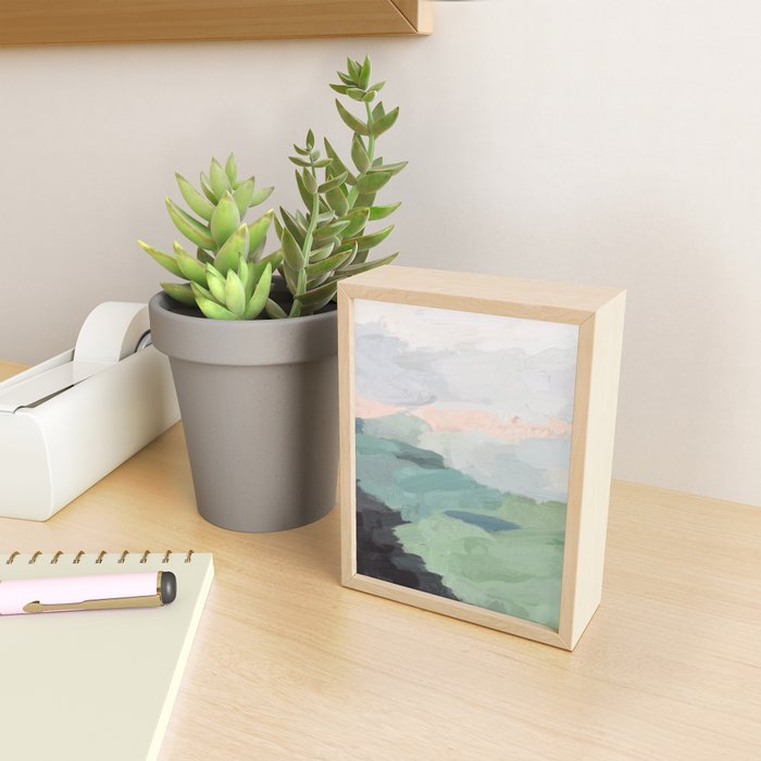 Farmland Sunset II - Seafoam Green Mint Black Blush Pink Abstract Nature Land Art Painting Mini Art Print Gallery Image 2