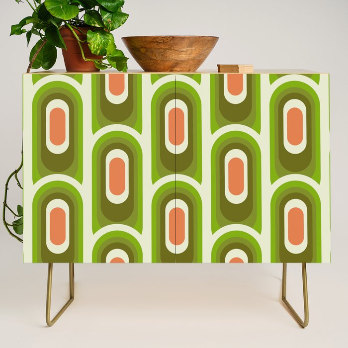 retro aesthetic 60s 70s pattern 45c green Credenza Gallery Image 1