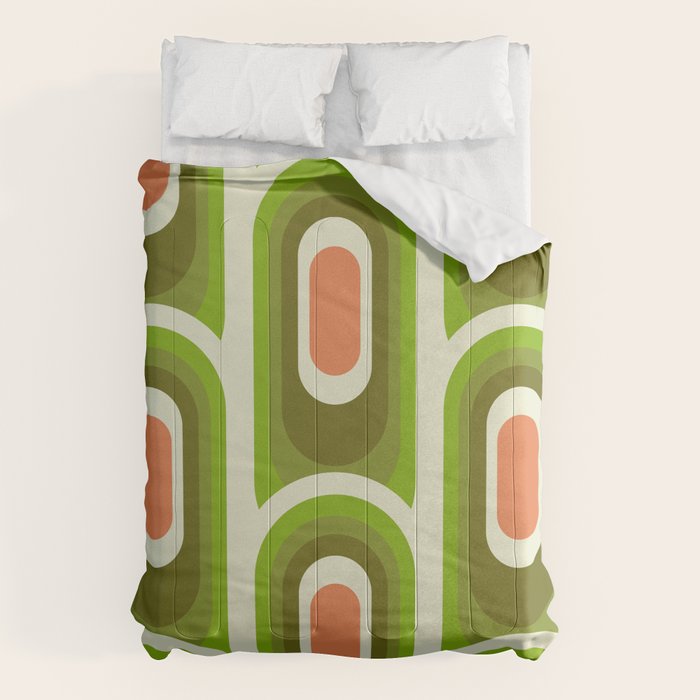 retro aesthetic 60s 70s pattern 45c green Comforter Gallery Image 1