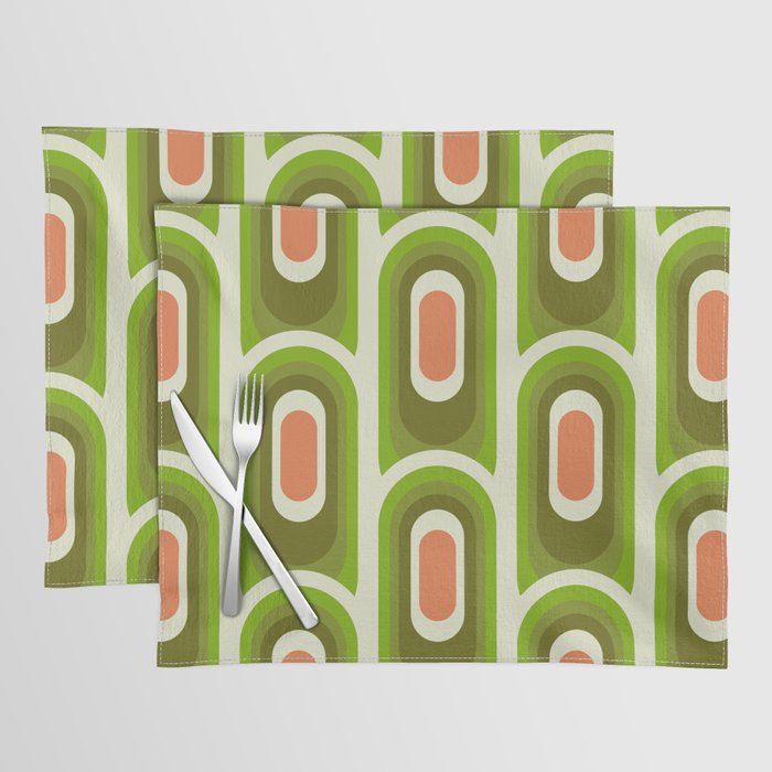 retro aesthetic 60s 70s pattern 45c green Placemat Gallery Image 1