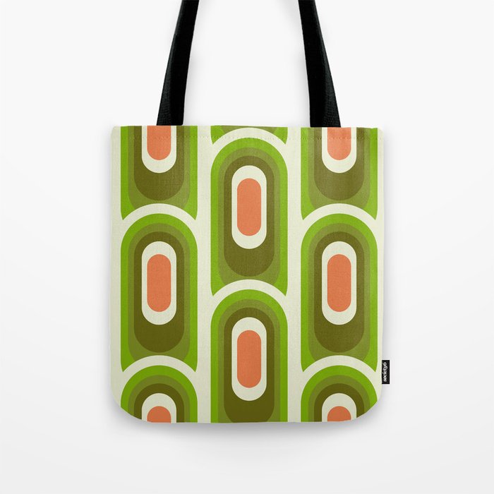 retro aesthetic 60s 70s pattern 45c green Tote Bag Gallery Image 1