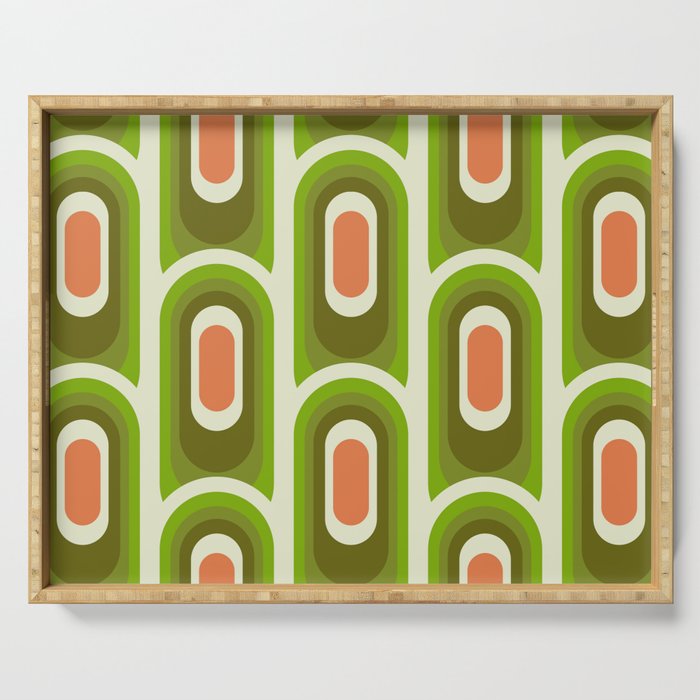 retro aesthetic 60s 70s pattern 45c green Serving Tray Gallery Image 1