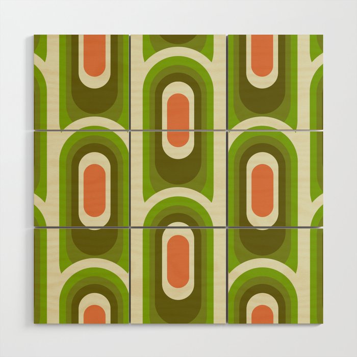 retro aesthetic 60s 70s pattern 45c green Wood Wall Art Gallery Image 1