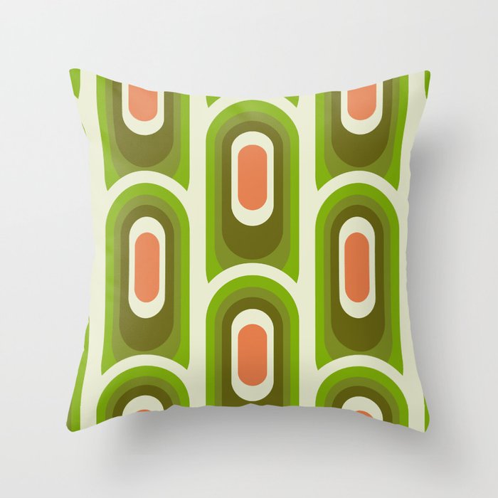 retro aesthetic 60s 70s pattern 45c green Throw Pillow Gallery Image 6